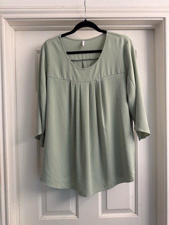 Amazon Tops - Amazon Sage Green Pleated Scoop-Neck Blouse